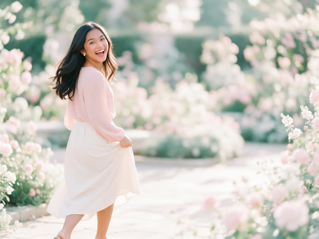 st charles senior girl pink dress flower garden 01